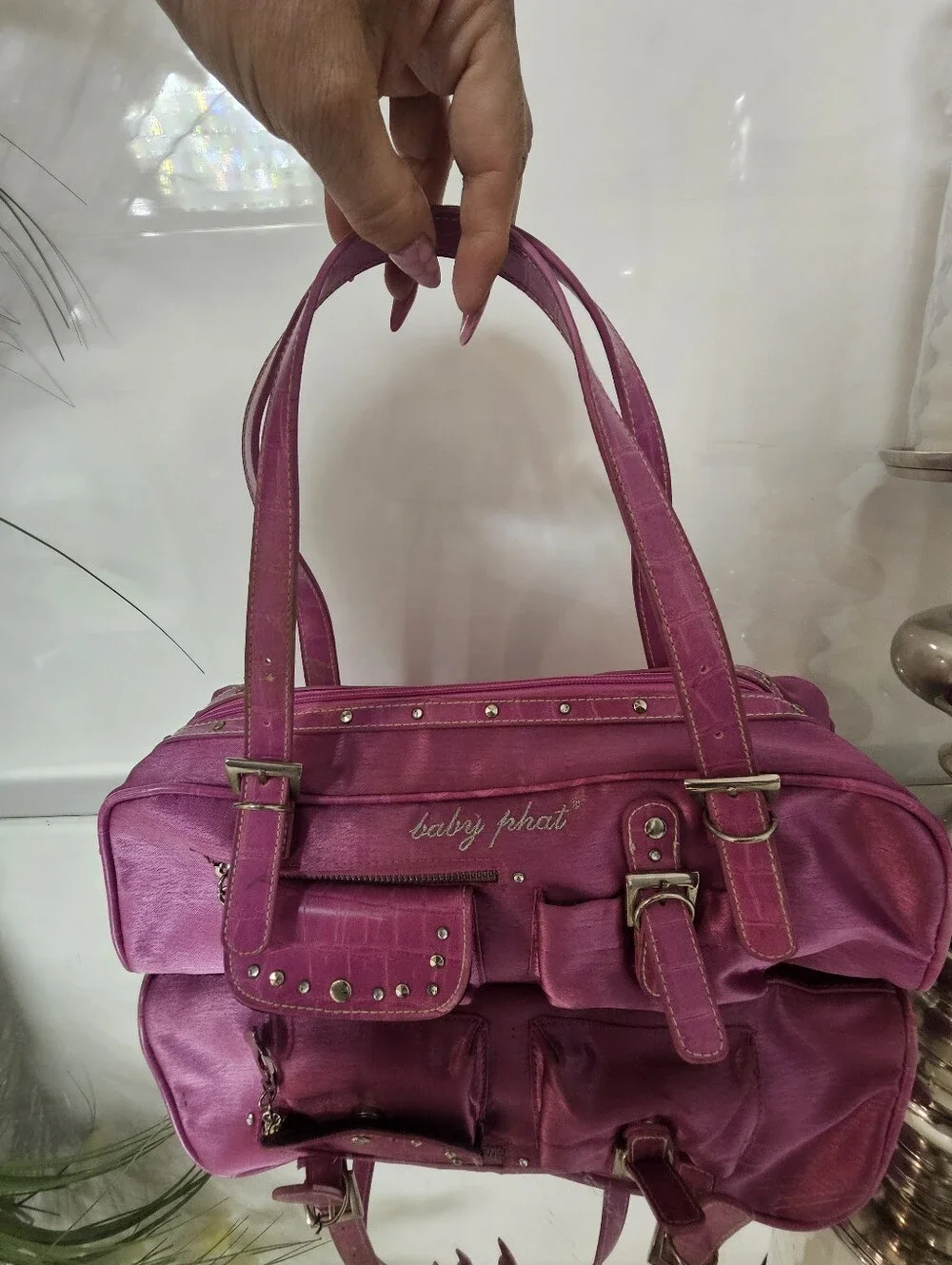Magnetta Baby Phat Pink Satin Top-Handle Bag - Picture 4 of 16